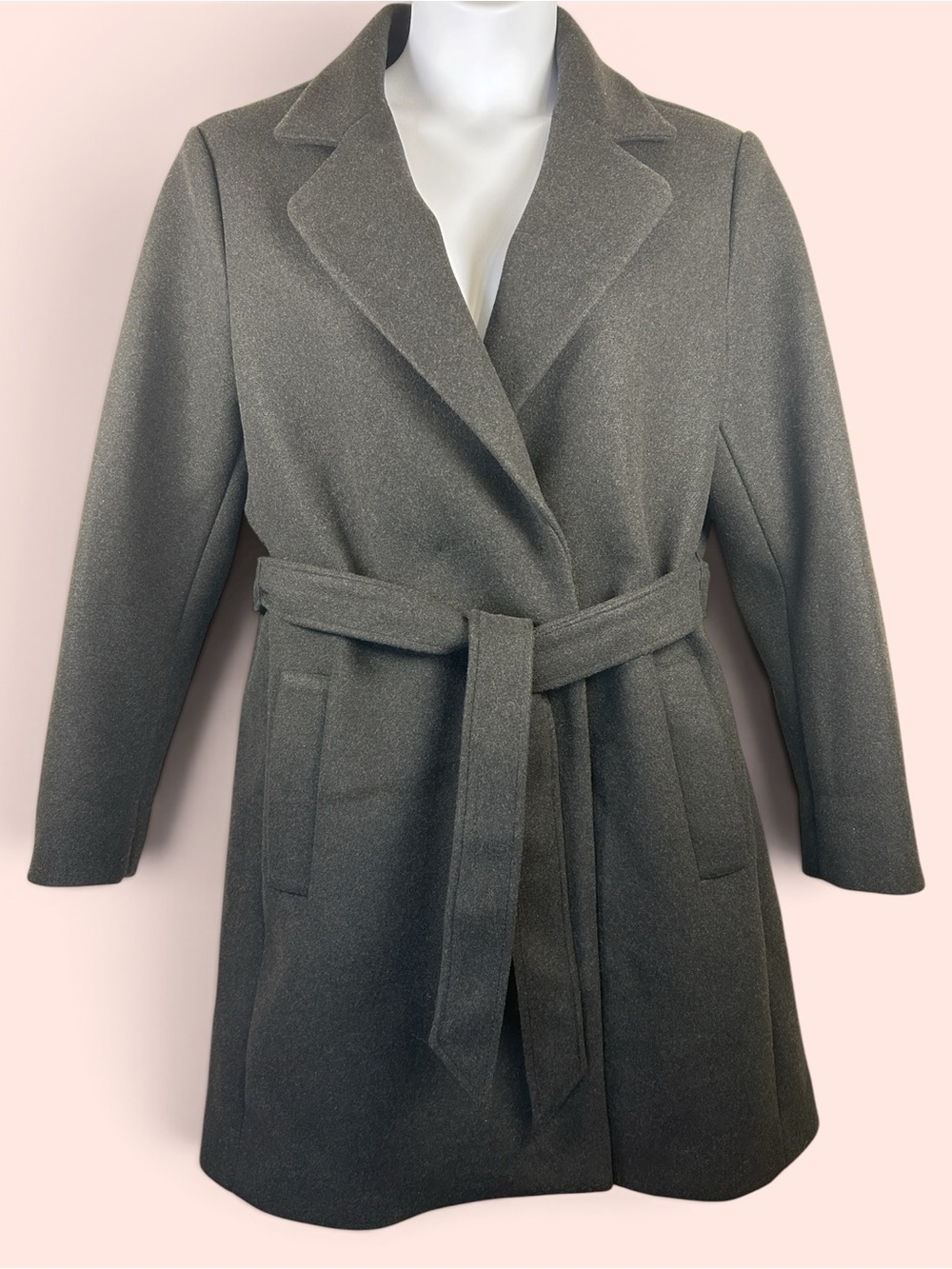 Nine West Women’s Size XL Charcoal Gray Belted Faux Wool Coat